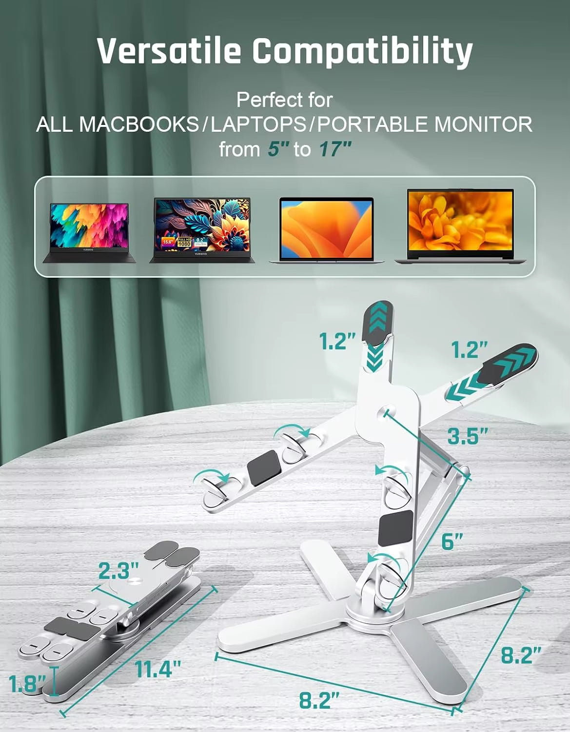 Yuwvo Aluminum X Foldable Laptop Stand 360 Rotating Riser for 13/17 Inch Macbook Pro 32X8X6 Cm Lightweight & Convenient